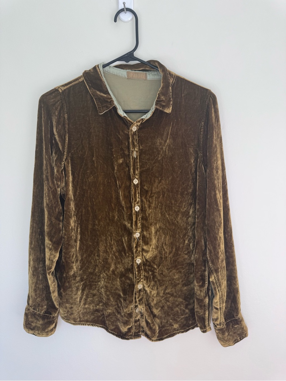 CP Shades Romy Velvet Button Down Shirt Rust Brown size Small